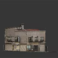 Two Story Building Model With Red Roof Brown Exterior And Street Base
