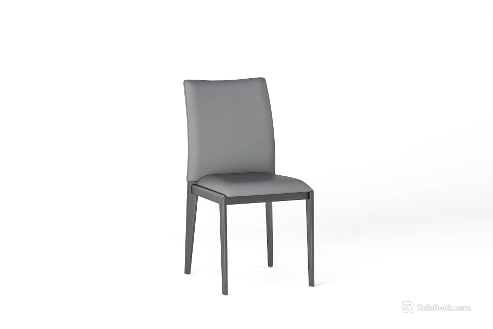 Modern Gray Dining Chair With Sleek Leather Backrest And Black Metal Legs 3d model 