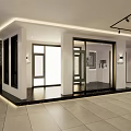 Modern Interior Design Of Showroom With White Walls And Black Logo Signage