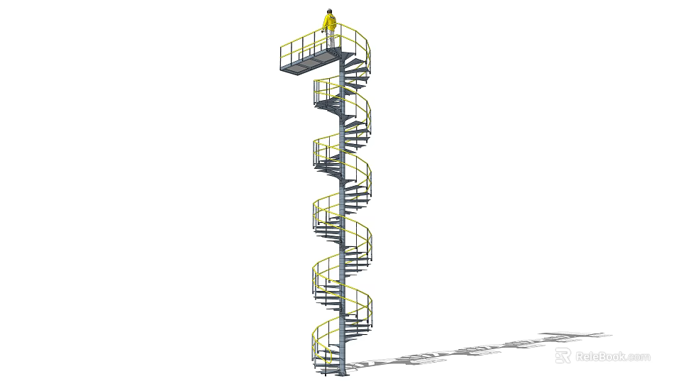 Modern Metal Spiral Staircase Design with Handrail and Person Standing on Top 3d model 