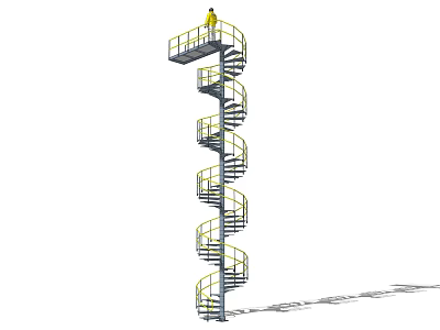 Modern Metal Spiral Staircase Design with Handrail and Person Standing on Top 3d model