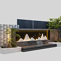 Modern Feature Wall Design With Mountain Pattern Lighting And Green Plants 3d model
