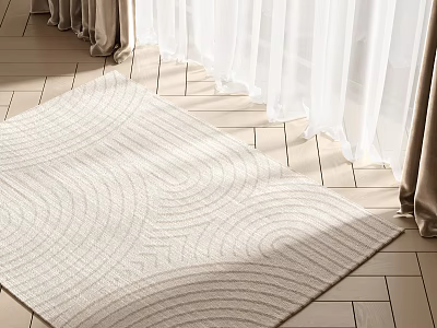 Light Beige Square Rug With Soft Wavy Pattern On Light Wooden Floor And White Curtains 3d model