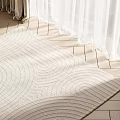 Light Beige Square Rug With Soft Wavy Pattern On Light Wooden Floor And White Curtains