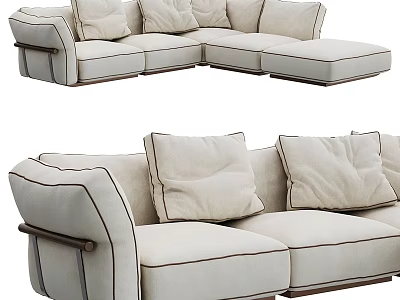 Modern Beige Sectional Sofa With Multiple Soft Cushions Metal Accent Arms And Spacious Comfortable Seating 3d model