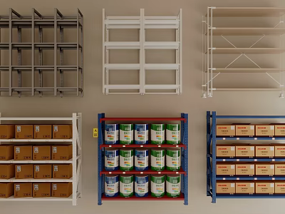 Sturdy Display Shelves With Metal Frames And Multiple Layers For Storage Boxes And Cans 3d model