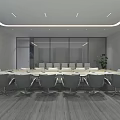 Modern Conference Room With Round Table Gray Chairs Large Windows And Screen 3d model