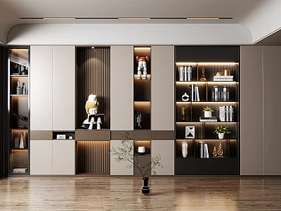 Modern Luxury Bookcase With LED Lights Display Shelves Decorations And Books 3d model