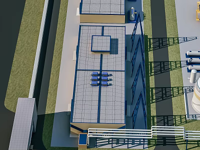 Industrial Factory Building With Metal Roof Ventilation Equipment And Steel Support Structures 3d model