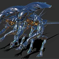 Three Silver Metallic Alien Creatures With Sharp Claws Carapace Heads And Streamlined Bodies 3d model