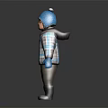 Cartoon Character In Winter Outfit With Blue Pom Pom Hat Plaid Coat And Gloves