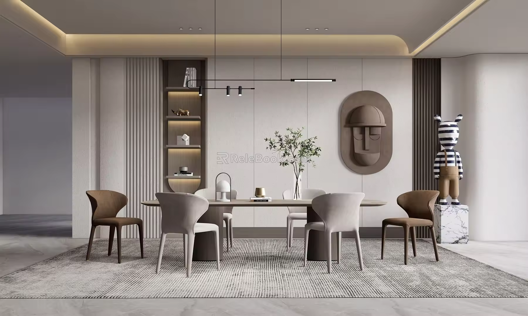 Modern dining table and chair combination 3d model