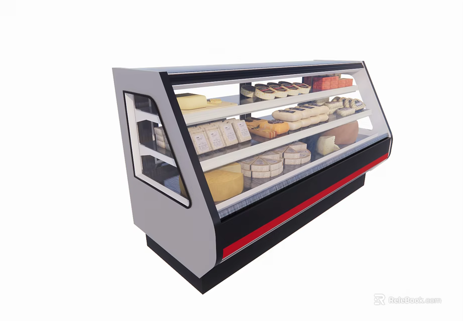 Modern Retail Display Case Shelving With Glass Doors Multiple Shelves And Food Products 3d model 