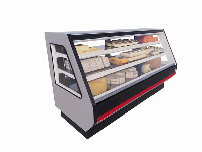 Modern Retail Display Case Shelving With Glass Doors Multiple Shelves And Food Products 3d model