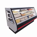 Modern Retail Display Case Shelving With Glass Doors Multiple Shelves And Food Products