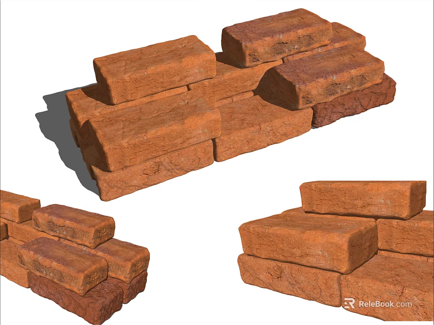 Red Building Bricks Stacked In Various Structural Patterns For Construction 3d model 