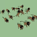 Group of Active Reptiles Running on Green Background in Natural Scene