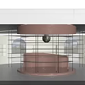 Modern Interior Showroom With Round Counter Display Shelves And Decorative Ceiling Lighting