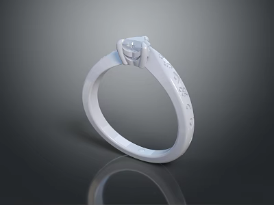 Elegant Silver Ring With Diamond Center And Engraved Band Design 3d model