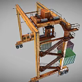 Yellow Industrial Gantry Crane With Rustic Metal Frame And Multicolored Containers Below