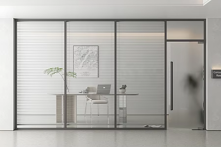 Modern office glass partition glass laminated venetian blinds consulting table 3d model