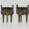 Ancient Bronze Ding Vessels With Intricate Decorative Patterns And Three Legs 3d model