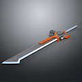 Futuristic Mechanical Sword Featuring Metallic Blade And Orange Gray Handle For Sci Fi Weapon Design