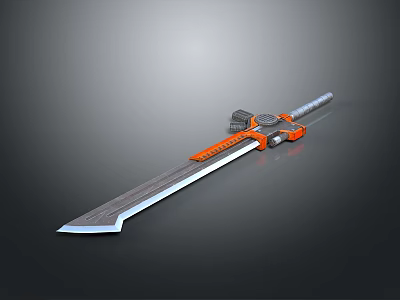 Futuristic Mechanical Sword Featuring Metallic Blade And Orange Gray Handle For Sci Fi Weapon Design 3d model
