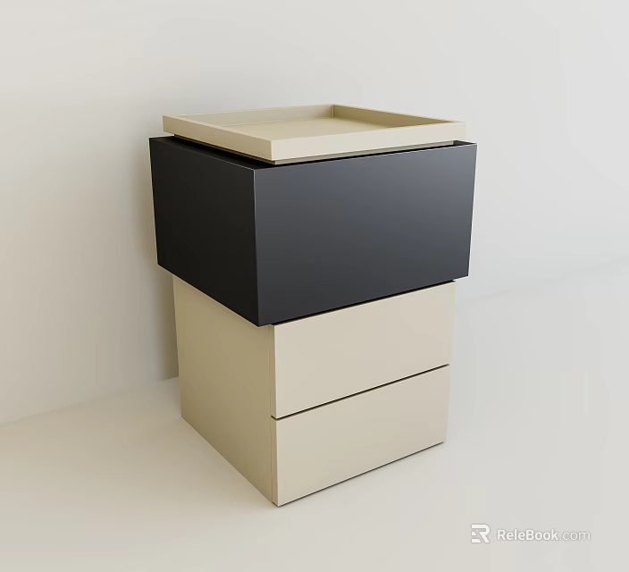Modern Side Table With Square Tray Top And Black Beige Drawers 3d model