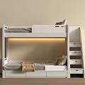 White Modern Bunk Bed With Drawer Stairs Mattress Pillows And Storage