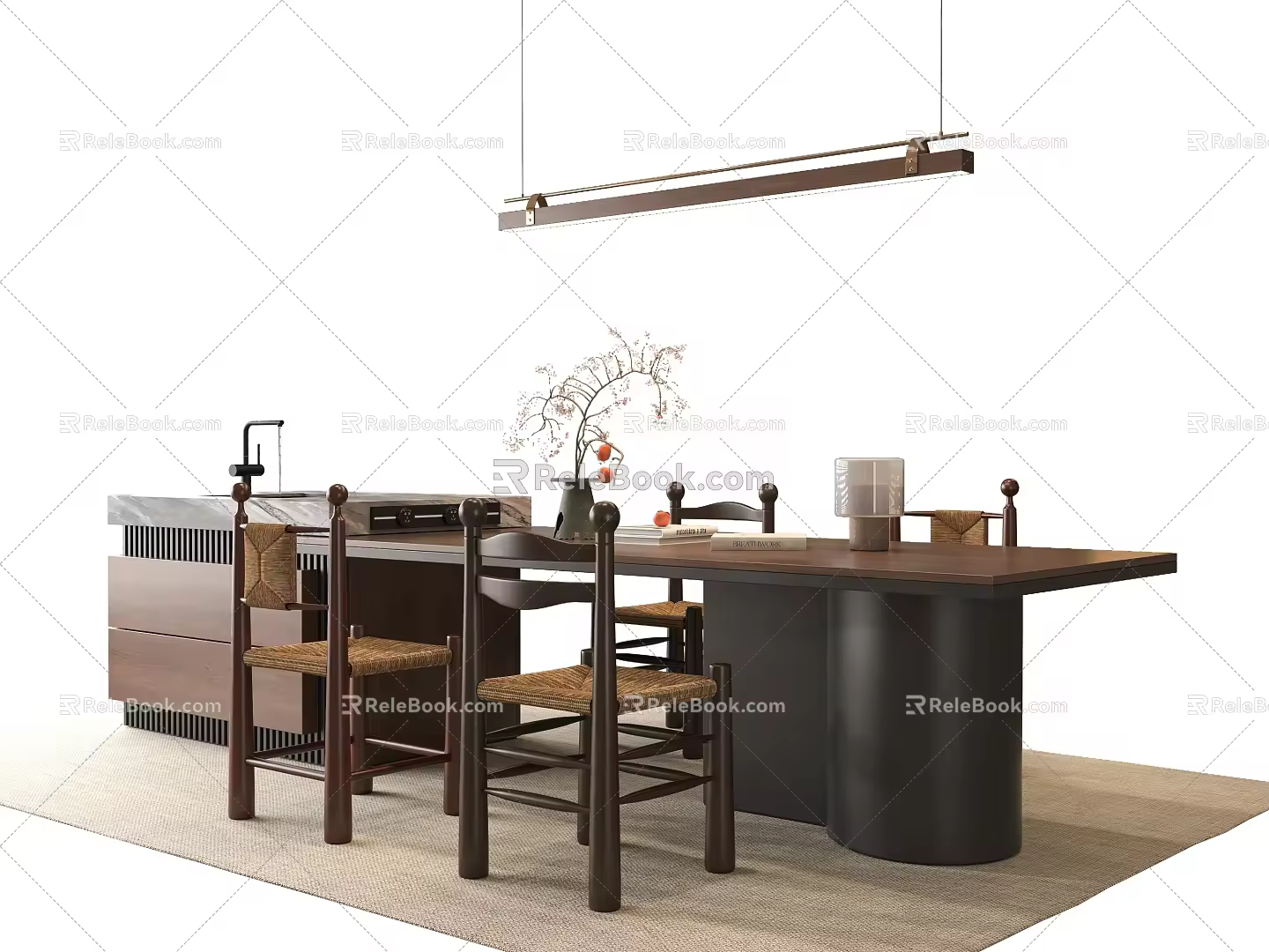 Middle Ancient Style Dining Table and Chair Island Table Dining Table and Chair 3d model
