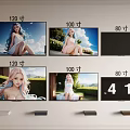 120 Inch 100 Inch 80 Inch TV Screens Displaying Scenic People Content On Wall