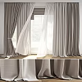 Gray and White Modern Linen Curtains with Sheer Panels and Natural Light Through Large Window