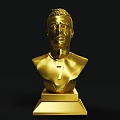 Golden Bust Sculpture Carving with Number 7 and Football Base on Square Pedestal