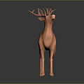 Copper Deer Statue with Antlers in Standing Pose on Reflective Background 3d model