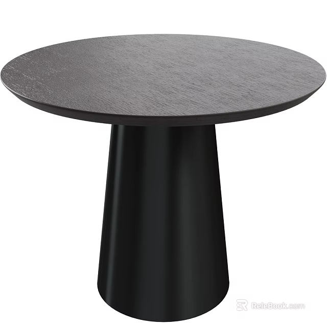 Black Round Side Table With Smooth Top And Conical Base 3d model