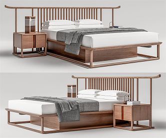 New Chinese Double Bed 3d model