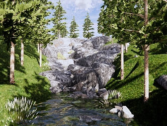 Modern Park Landscape Park Mountain Forest Park Landscape Valley Stream Falling Water Overlapping Wetland Tidal Flat Rain Garden High Difference Stone River 3d model