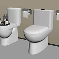 Two White Toilets With Toilet Paper Holders And Toiletries On Tank Wooden Floor Light Wall
