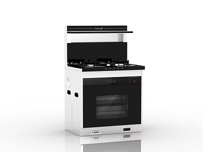 Modern Kitchen Appliance With Gas Stove Range Hood And Oven In Black White Design 3d model