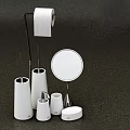 Modern White Bathroom Accessories Set Including Tissue Holder Mirror And Containers