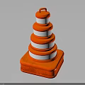 Orange And White Stacked Traffic Cone With Square Base And Reflective Stripes 3d model