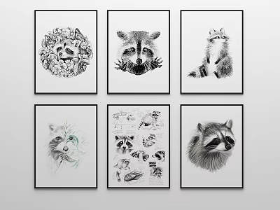 Modern cartoon raccoon decorative hanging painting 3d model