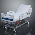 Medical Hospital Bed with Adjustable Headrest Side Rails White Mattress Blue Stripe and Mobile Wheels