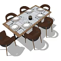 Elegant Dining Table Set with Six Chairs Marble Top White Plates Cutlery and Centerpiece 3d model