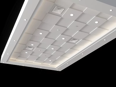 Modern White Ceiling Design with Square Grid Recessed Lights and Air Vents 3d model