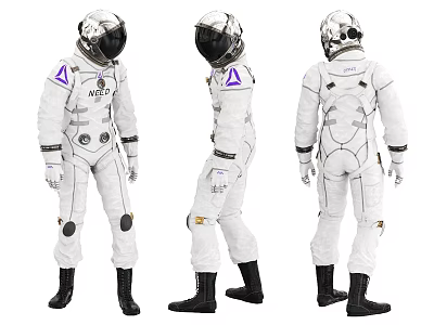 White NASA Spacesuit With Purple Triangle Logo And Three Angle Views Design 3d model