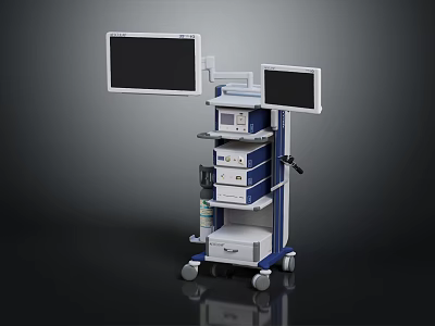 Medical Device Mobile Cart With Dual Monitors Multiple Shelves And Storage Drawers 3d model