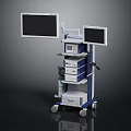 Medical Device Mobile Cart With Dual Monitors Multiple Shelves And Storage Drawers 3d model