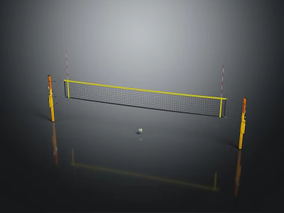 High Quality Badminton Net With Yellow Frame Support Posts And Shuttlecock 3d model